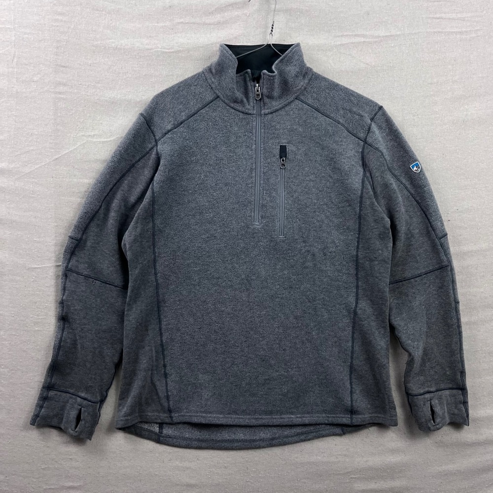 Kuhl Quarter Zip Pullover Mens L Gray Fleece Thumbhole Technical Sweater